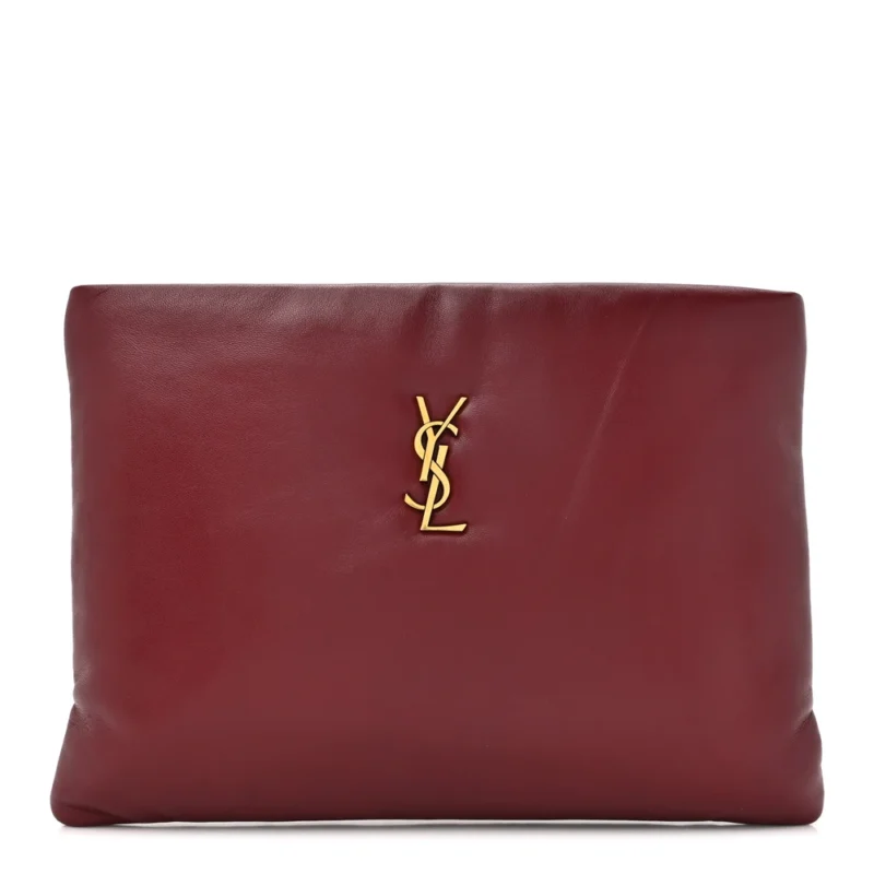 SAINT LAURENT SMALL CALYPSO POUCH ROUGE MERLOT LAMBSKIN LEATHER GOLD HARDWARE