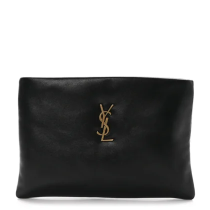 SAINT LAURENT SMALL CALYPSO POUCH BLACK LAMBSKIN LEATHER AGED GOLD HARDWARE