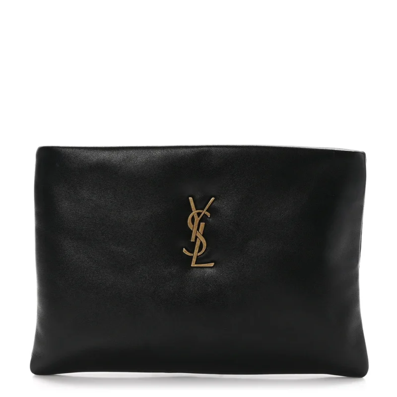 SAINT LAURENT SMALL CALYPSO POUCH BLACK LAMBSKIN LEATHER AGED GOLD HARDWARE