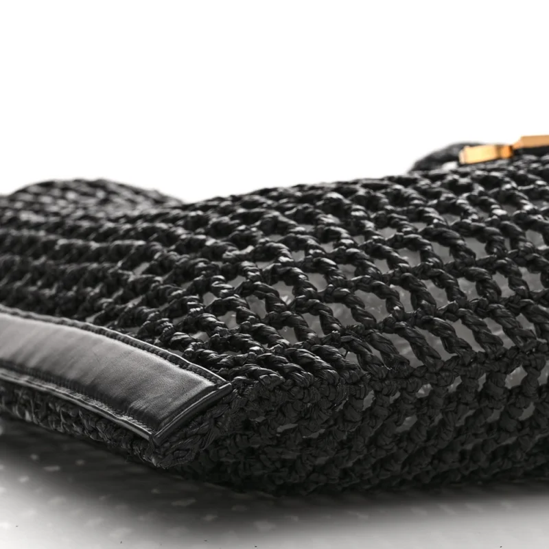 SAINT LAURENT MEDIUM OXALIS SHOULDER BAG BLACK RAFFIA & CALFSKIN LEATHER GOLD HARDWARE - Image 4