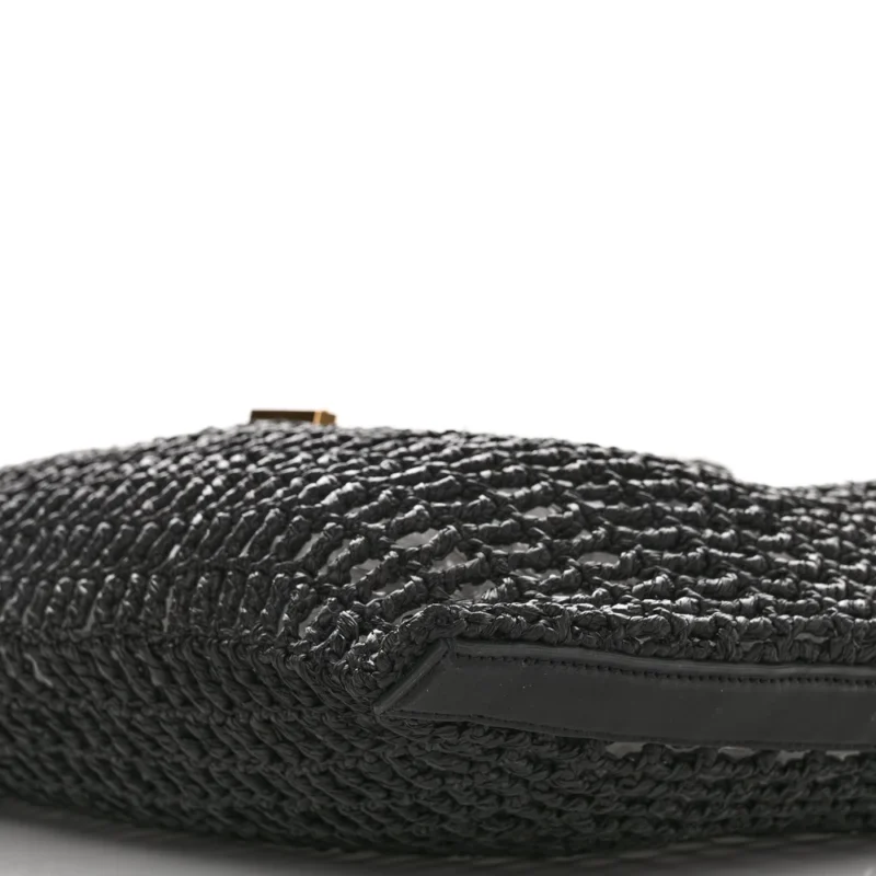 SAINT LAURENT MEDIUM OXALIS SHOULDER BAG BLACK RAFFIA & CALFSKIN LEATHER GOLD HARDWARE - Image 5