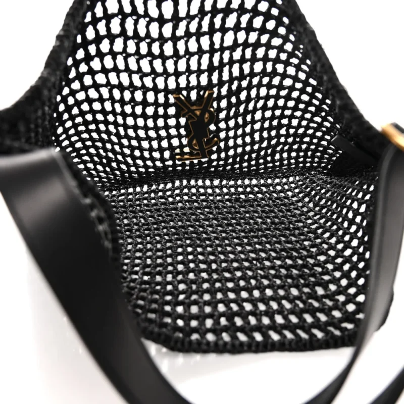 SAINT LAURENT MEDIUM OXALIS SHOULDER BAG BLACK RAFFIA & CALFSKIN LEATHER GOLD HARDWARE - Image 7