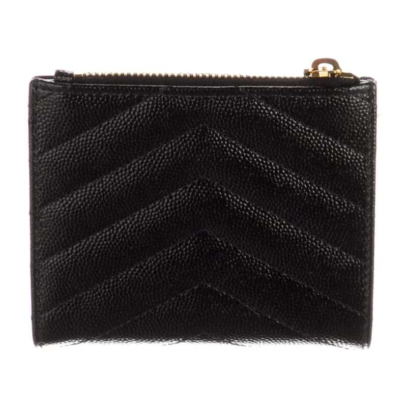 SAINT LAURENT MEDIUM COMPACT WALLET BLACK GRAINED CALFSKIN LEATHER GOLD HARDWARE - Image 2
