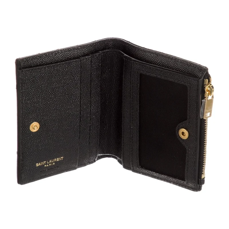 SAINT LAURENT MEDIUM COMPACT WALLET BLACK GRAINED CALFSKIN LEATHER GOLD HARDWARE - Image 3