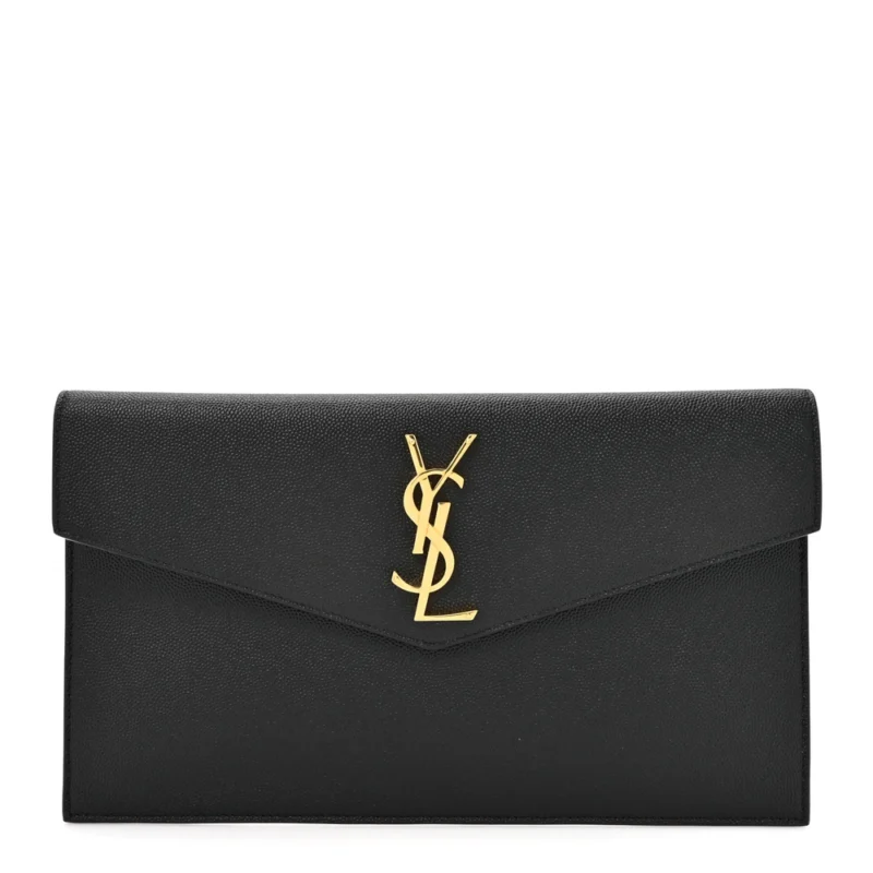 SAINT LAURENT MEDIUM UPTOWN POUCH BLACK GRAIN DE POUDRE LEATHER GOLD HARDWARE