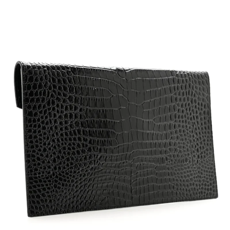 SAINT LAURENT MEDIUM UPTOWN CLUTCH BLACK EMBOSSED MONOGRAM CALFSKIN & CROCODILE LEATHER GOLD HARDWARE - Image 3