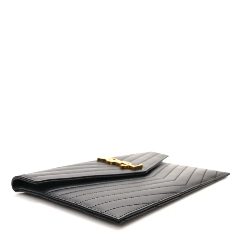 SAINT LAURENT MEDIUM UPTOWN CLUTCH BLACK CHEVRON MONOGRAM CALFSKIN MATELASSE LEATHER GOLD HARDWARE - Image 4