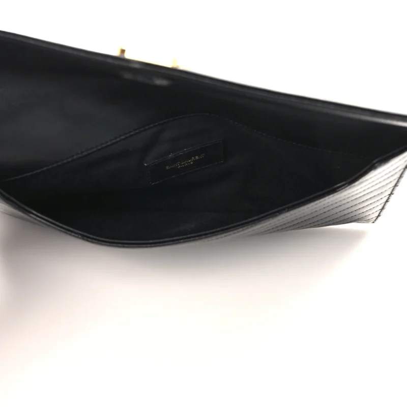 SAINT LAURENT MEDIUM UPTOWN CLUTCH BLACK CHEVRON MONOGRAM CALFSKIN MATELASSE LEATHER GOLD HARDWARE - Image 5