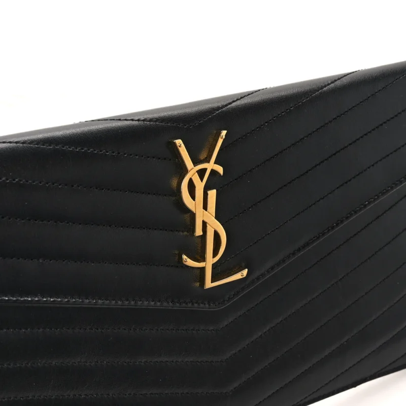 SAINT LAURENT MEDIUM UPTOWN CLUTCH BLACK CHEVRON MONOGRAM CALFSKIN MATELASSE LEATHER GOLD HARDWARE - Image 6