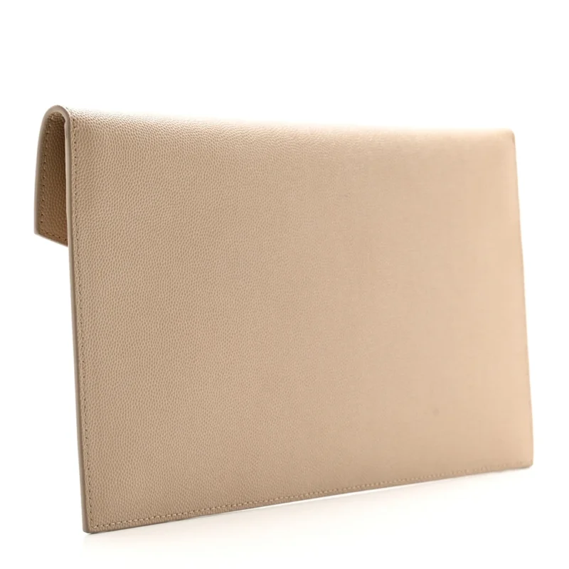 SAINT LAURENT MEDIUM UPTOWN POUCH DARK BEIGE GRAIN DE POUDRE LEATHER GOLD HARDWARE - Image 3