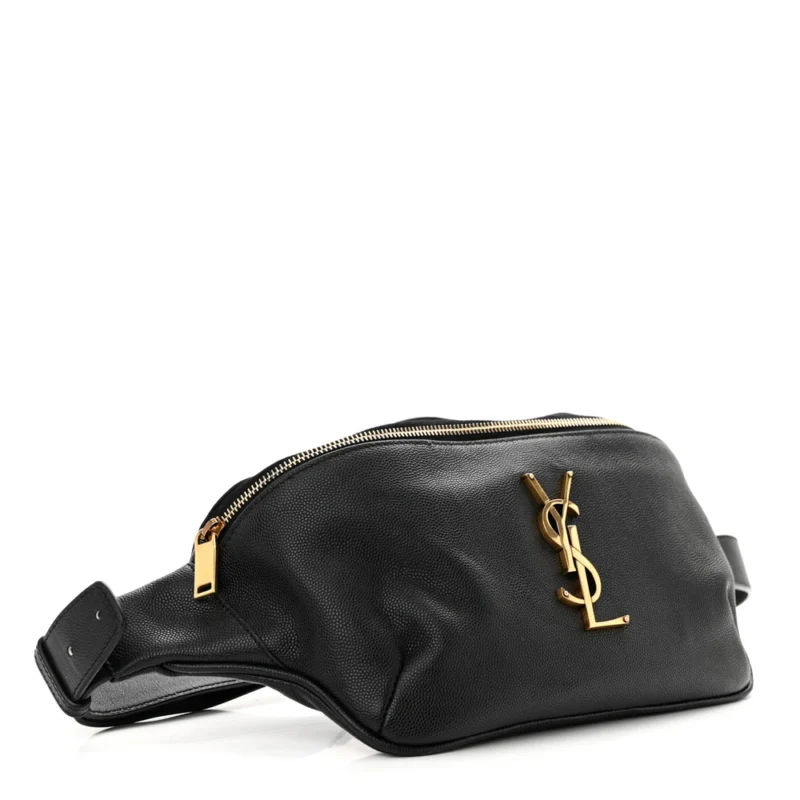 SAINT LAURENT SMALL BELT BAG BLACK MONOGRAM GRAIN DE POUDRE LEATHER GOLD HARDWARE - Image 10