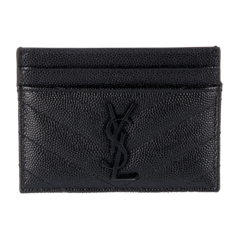 SAINT LAURENT SMALL CARD HOLDER BLACK GRAINED CALFSKIN LEATHER INCOGNITO HARDWARE