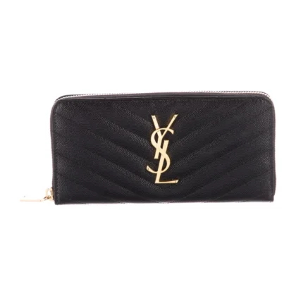 SAINT LAURENT LARGE CONTINENTAL WALLET BLACK SAFFIANO PRINTED LEATHER GOLD HARDWARE