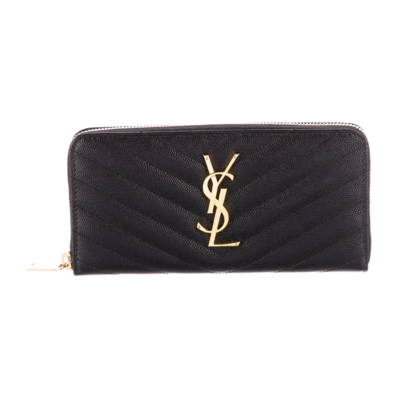 SAINT LAURENT LARGE CONTINENTAL WALLET BLACK SAFFIANO PRINTED LEATHER GOLD HARDWARE