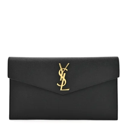 SAINT LAURENT MEDIUM UPTOWN POUCH BLACK GRAIN DE POUDRE LEATHER GOLD HARDWARE