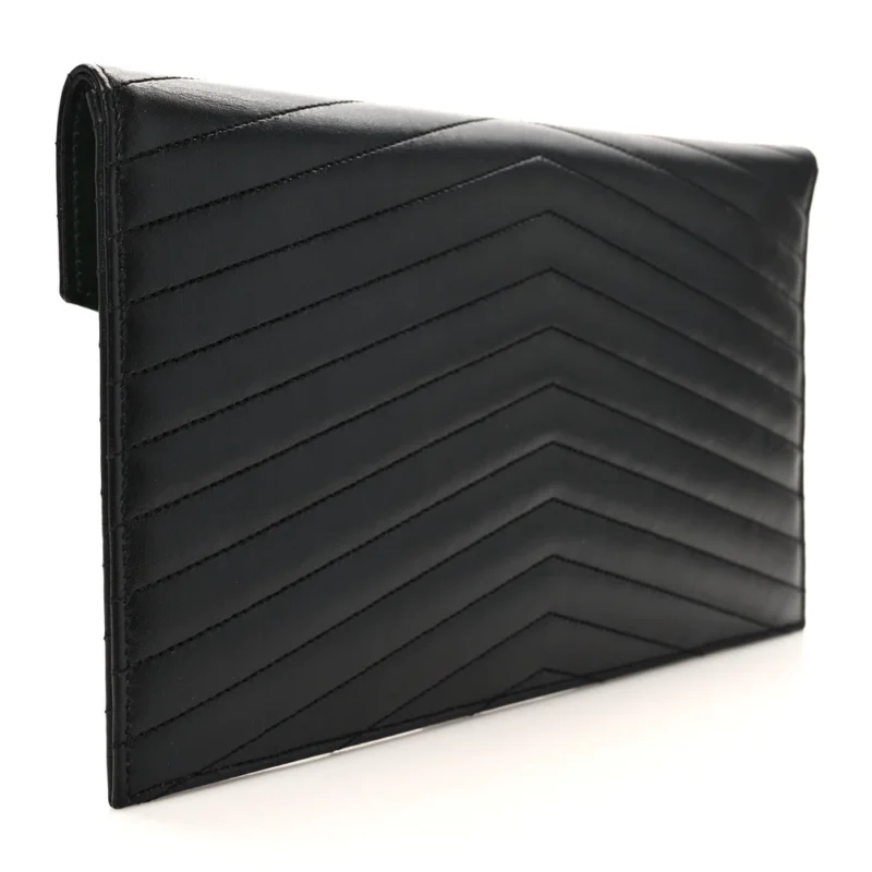 SAINT LAURENT MEDIUM UPTOWN CLUTCH BLACK CHEVRON MONOGRAM CALFSKIN MATELASSE LEATHER GOLD HARDWARE - Image 3