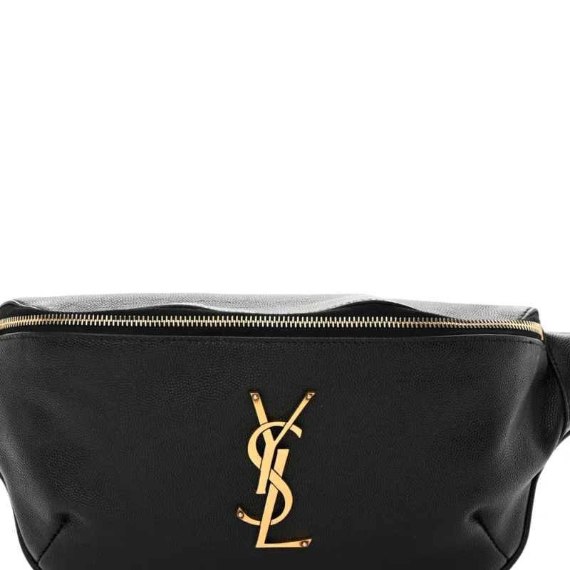 SAINT LAURENT SMALL BELT BAG BLACK MONOGRAM GRAIN DE POUDRE LEATHER GOLD HARDWARE - Image 7