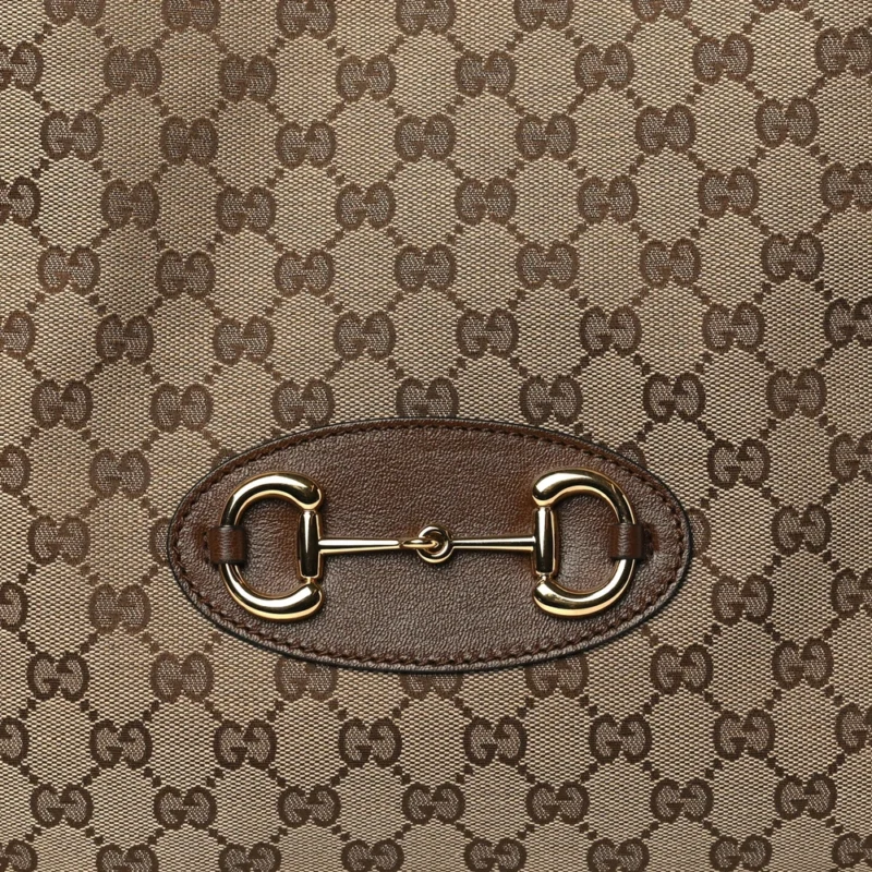 GUCCI HORSEBIT 1955 TOTE BAG BEIGE / BROWN SUGAR MONOGRAM CANVAS LIGHT BRASS HARDWARE - Image 9
