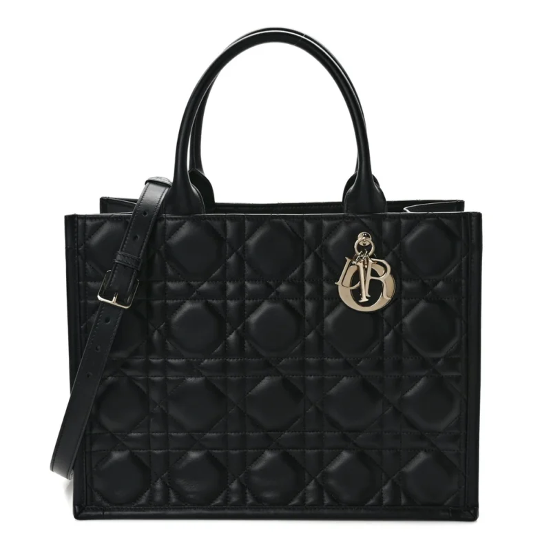 DIOR MEDIUM BOOK TOTE BLACK MACROCANNAGE CALFSKIN LEATHER GOLD HARDWARE