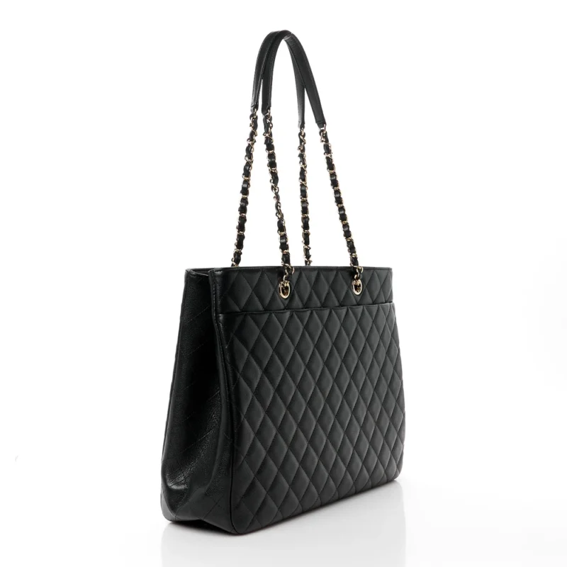 CHANEL SHOPPING TOTE LARGE BLACK QUILTED CAVIAR LEATHER LIGHT GOLD HARDWARE - Image 3