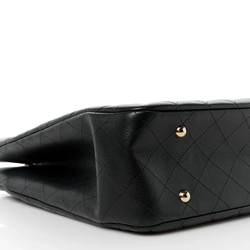 CHANEL SHOPPING TOTE LARGE BLACK QUILTED CAVIAR LEATHER LIGHT GOLD HARDWARE - Image 4