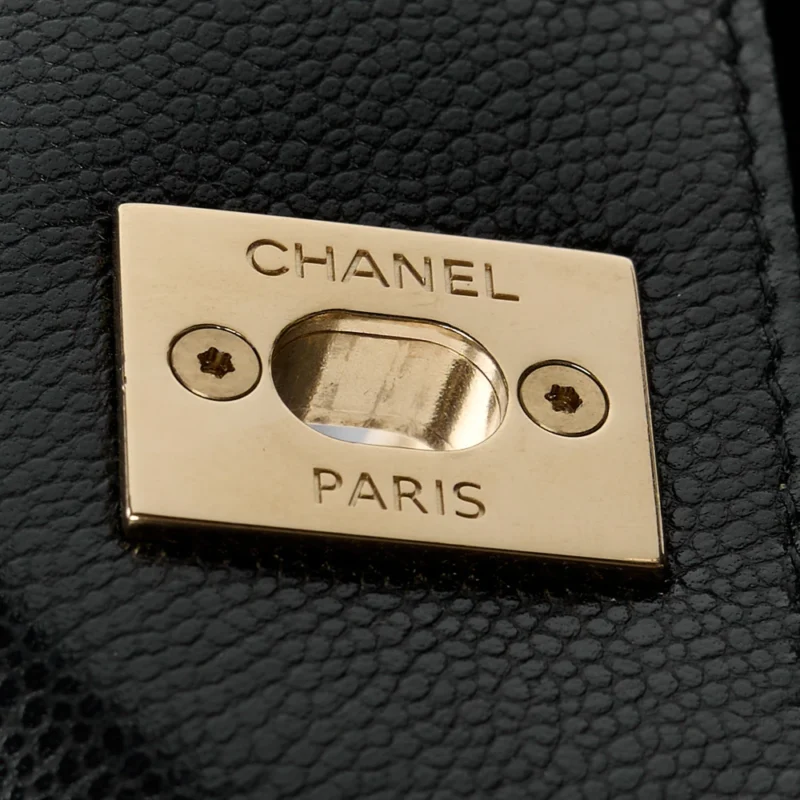 CHANEL SHOPPING TOTE LARGE BLACK QUILTED CAVIAR LEATHER LIGHT GOLD HARDWARE - Image 8