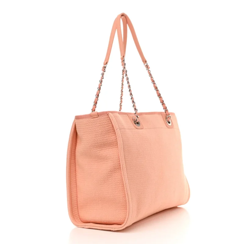 CHANEL DEAUVILLE TOTE SMALL LIGHT ORANGE MIXED FIBERS SILVER HARDWARE - Image 3