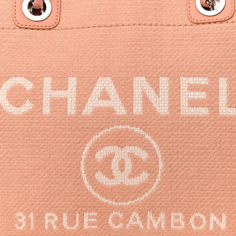 CHANEL DEAUVILLE TOTE SMALL LIGHT ORANGE MIXED FIBERS SILVER HARDWARE - Image 8