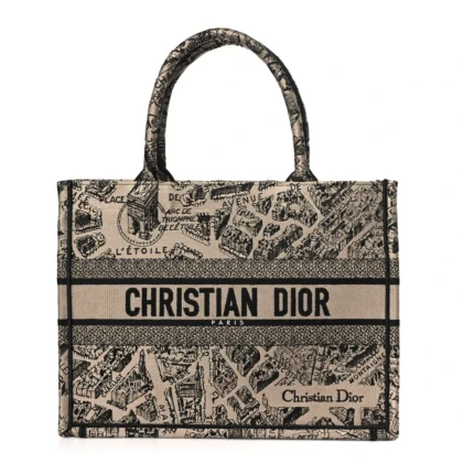 DIOR MEDIUM PLAN DE PARIS BOOK TOTE BEIGE/BLACK EMBROIDERED CANVAS