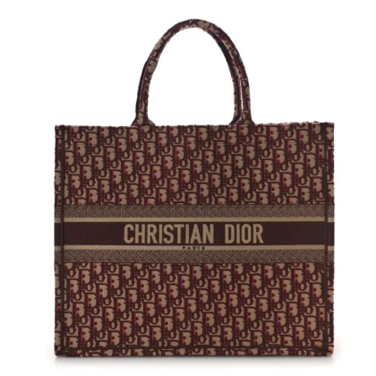 DIOR LARGE BOOK TOTE BURGUNDY MULTICOLOR OBLIQUE CANVAS