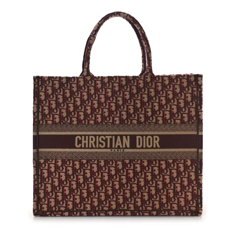 DIOR LARGE BOOK TOTE BURGUNDY MULTICOLOR OBLIQUE CANVAS