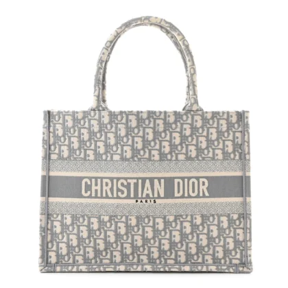 DIOR MEDIUM BOOK TOTE GREY OBLIQUE EMBROIDERED CANVAS