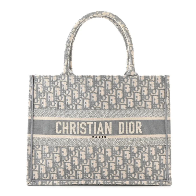 DIOR MEDIUM BOOK TOTE GREY OBLIQUE EMBROIDERED CANVAS
