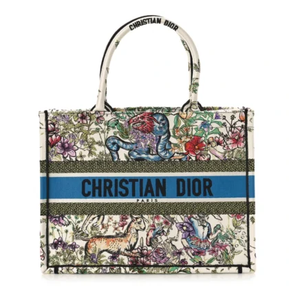 DIOR MEDIUM D-CONSTELLATION BOOK TOTE LATTE MULTICOLOR EMBROIDERED CANVAS