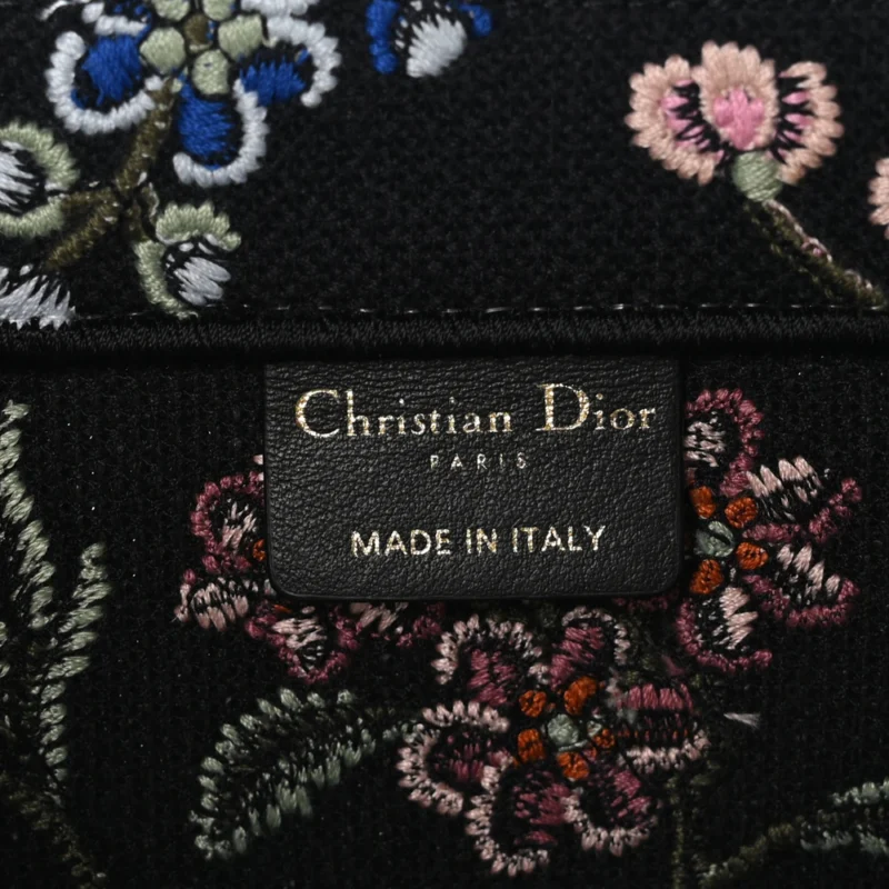 DIOR MEDIUM BOOK TOTE NAVY BLUE MULTICOLOR PETITES FLEURS RAFFIA EMBROIDERED CANVAS - Image 2