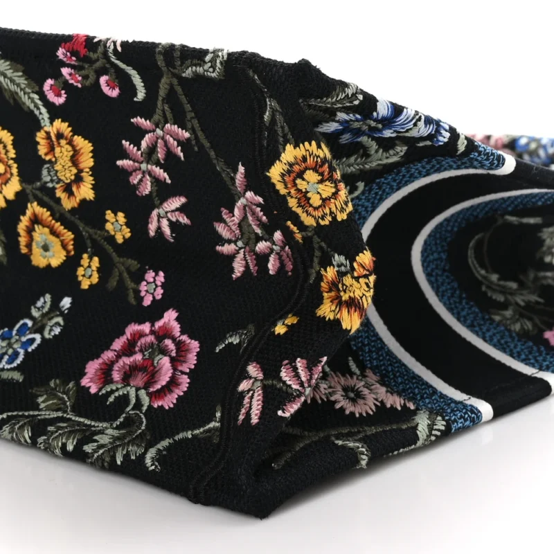 DIOR MEDIUM BOOK TOTE NAVY BLUE MULTICOLOR PETITES FLEURS RAFFIA EMBROIDERED CANVAS - Image 5