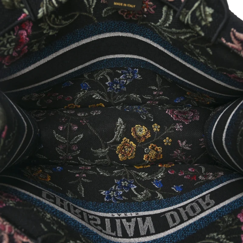DIOR MEDIUM BOOK TOTE NAVY BLUE MULTICOLOR PETITES FLEURS RAFFIA EMBROIDERED CANVAS - Image 7