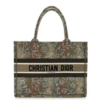 DIOR MEDIUM BROCART BOOK TOTE METALLIC GREEN EMBROIDERED CANVAS