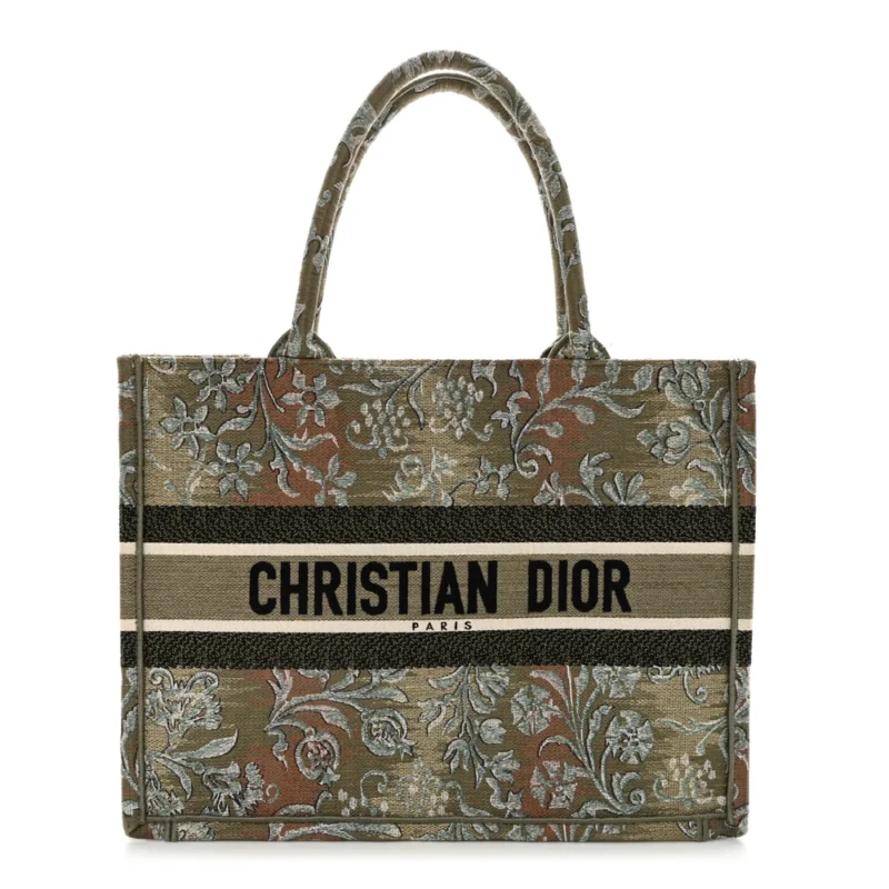 DIOR MEDIUM BROCART BOOK TOTE METALLIC GREEN EMBROIDERED CANVAS