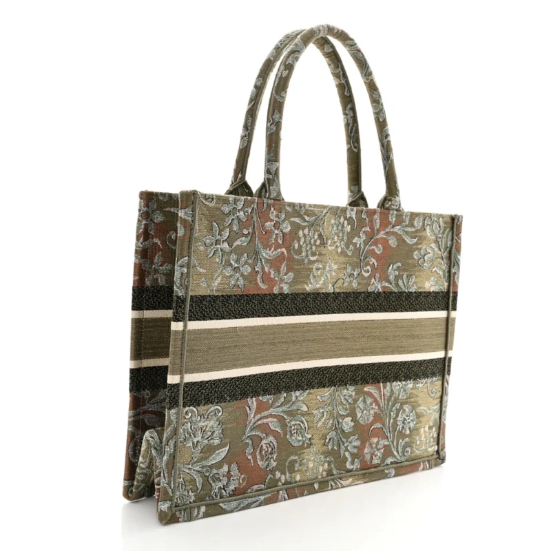 DIOR MEDIUM BROCART BOOK TOTE METALLIC GREEN EMBROIDERED CANVAS - Image 3