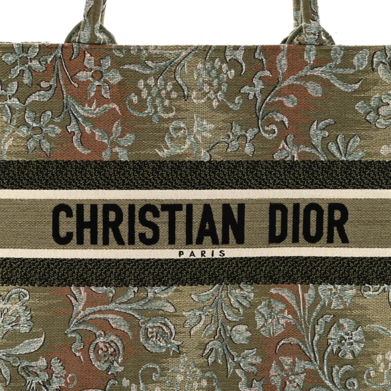 DIOR MEDIUM BROCART BOOK TOTE METALLIC GREEN EMBROIDERED CANVAS - Image 8