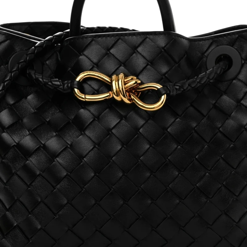 BOTTEGA VENETA SMALL INTRECCIATO ANDIAMO SHOULDER BAG BLACK NAPPA LEATHER GOLD HARDWARE - Image 8
