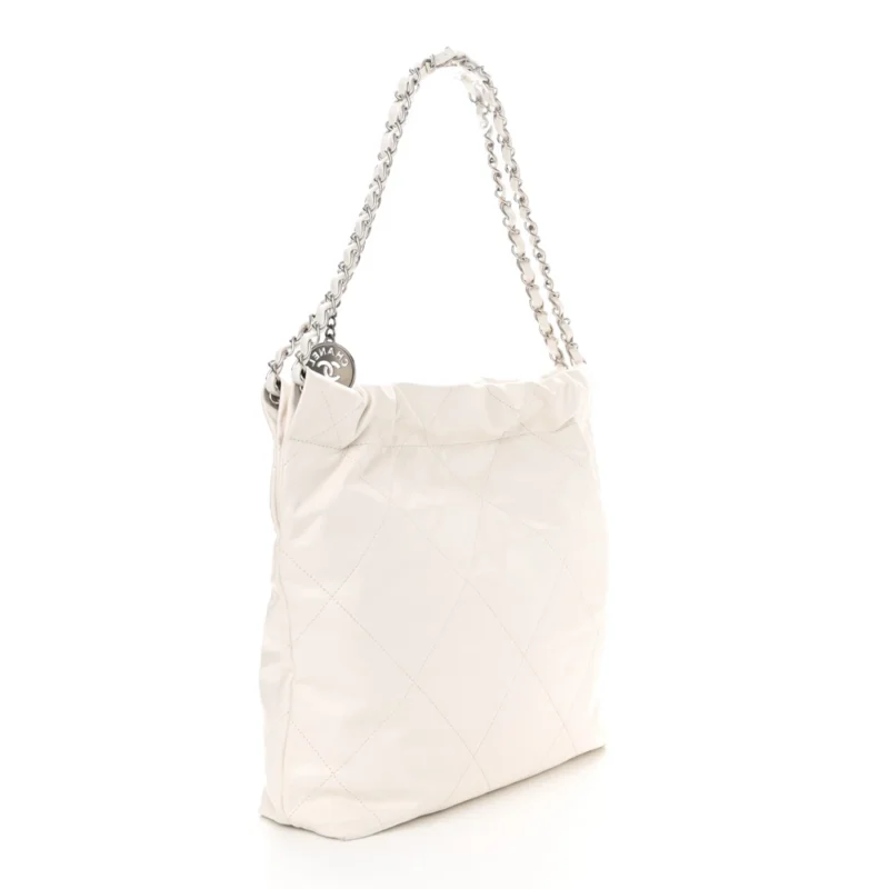 GRADE CHANEL 22 SMALL WHITE QUILTED HANDBAG - Image 3
