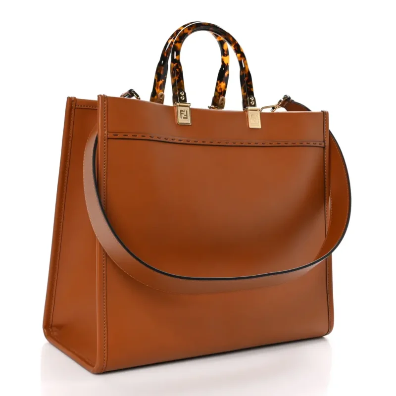 FENDI MEDIUM FENDI SUNSHINE SHOPPER TOTE CUOIO KING VITELLO LEATHER & PLEXIGLASS GOLD HARDWARE - Image 3