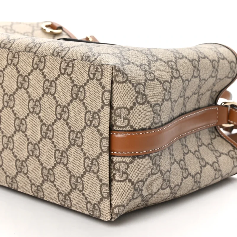 GUCCI SMALL EMBLEM TOTE BEIGE / DARK BROWN GG SUPREME MONOGRAM COATED CANVAS & LEATHER SILVER HARDWARE - Image 4