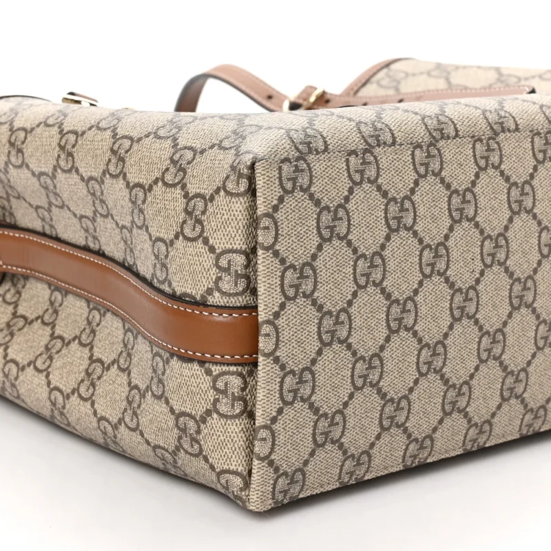 GUCCI SMALL EMBLEM TOTE BEIGE / DARK BROWN GG SUPREME MONOGRAM COATED CANVAS & LEATHER SILVER HARDWARE - Image 5