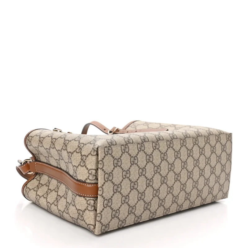 GUCCI SMALL EMBLEM TOTE BEIGE / DARK BROWN GG SUPREME MONOGRAM COATED CANVAS & LEATHER SILVER HARDWARE - Image 6