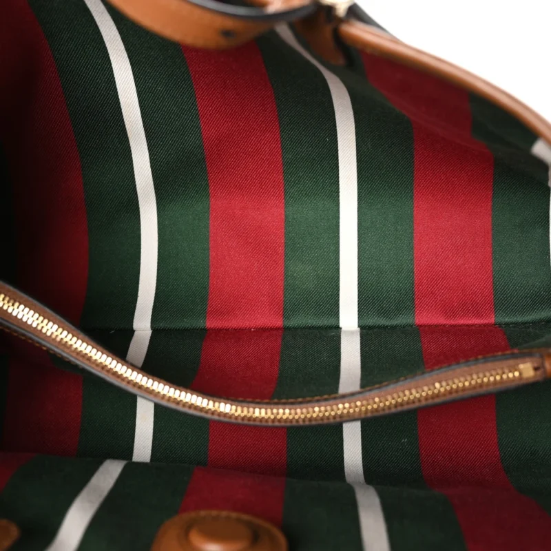 GUCCI SMALL EMBLEM TOTE BEIGE / DARK BROWN GG SUPREME MONOGRAM COATED CANVAS & LEATHER SILVER HARDWARE - Image 7