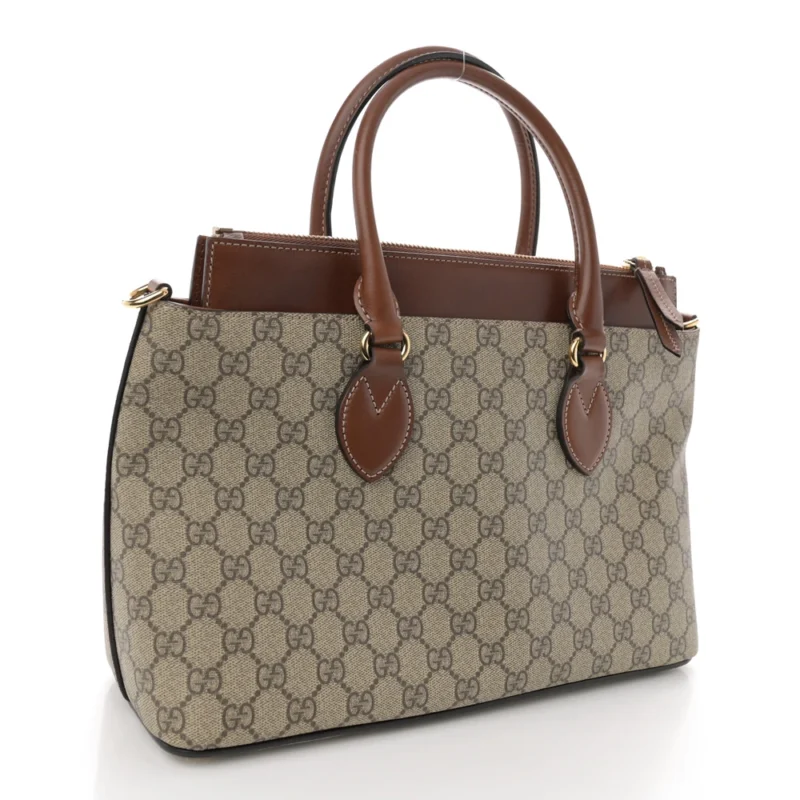 GUCCI MEDIUM ZIP TOP TOTE BEIGE GG SUPREME MONOGRAM CANVAS GOLD HARDWARE - Image 3