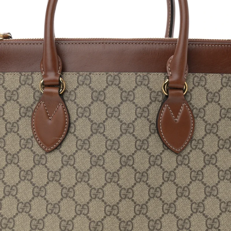 GUCCI MEDIUM ZIP TOP TOTE BEIGE GG SUPREME MONOGRAM CANVAS GOLD HARDWARE - Image 9